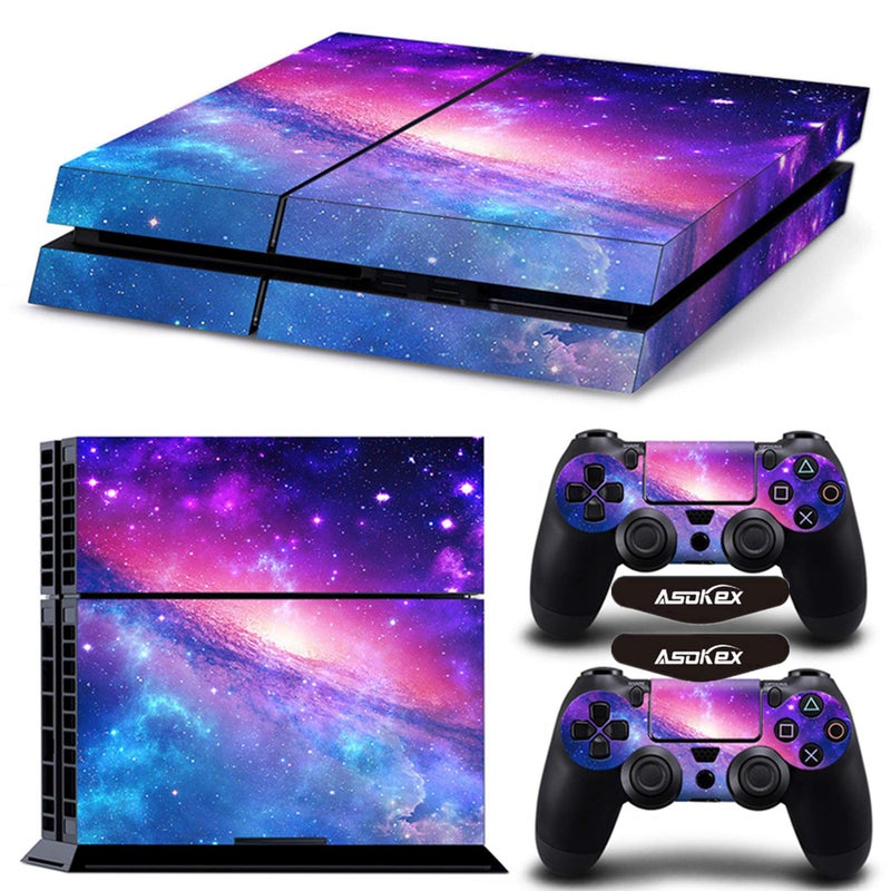 Asokex Ps4 Stickers Full Body Vinyl Skin Decal Cover for PlayStation 4 Console Controllers (with 4pcs Led Lightbar Stickers)(PS4 Console (Pink Starry Sky)) - Image 1